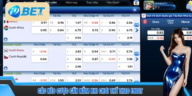 Các kèo cược thể thao I9bet phổ biến 